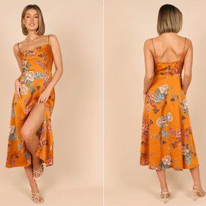 bronze midi floral dress